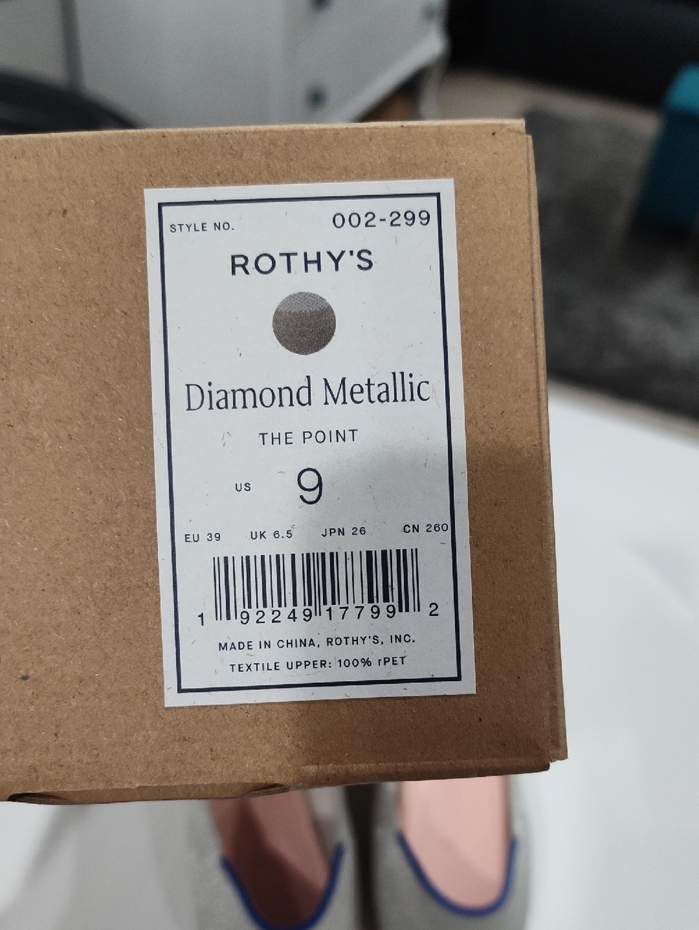 Rothy's The Point Diamond Metallic Flats In Size 9 New In Box - Picture 12 of 12